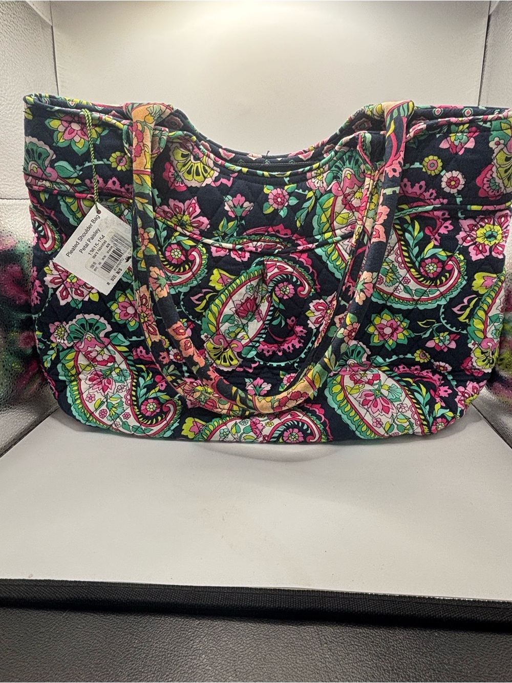 Vera Bradley Quilted Paisley Tote in Black, Pink, Green and Yellow